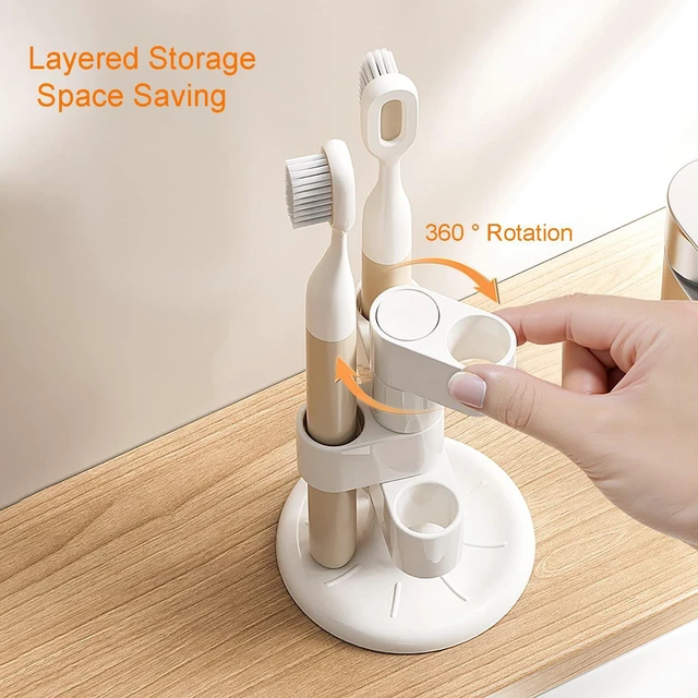 Alt view image 2 of 6 - 360 Rotating Toothbrush Holder | 4-Slot Toothbrush Storage Organizer with Non-Slip Base,Pen Holder,Organizers for Vanity Bathroom Countertop/Office/Home