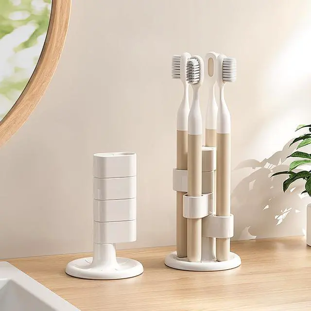 Alt view image 3 of 6 - 360 Rotating Toothbrush Holder | 4-Slot Toothbrush Storage Organizer with Non-Slip Base,Pen Holder,Organizers for Vanity Bathroom Countertop/Office/Home