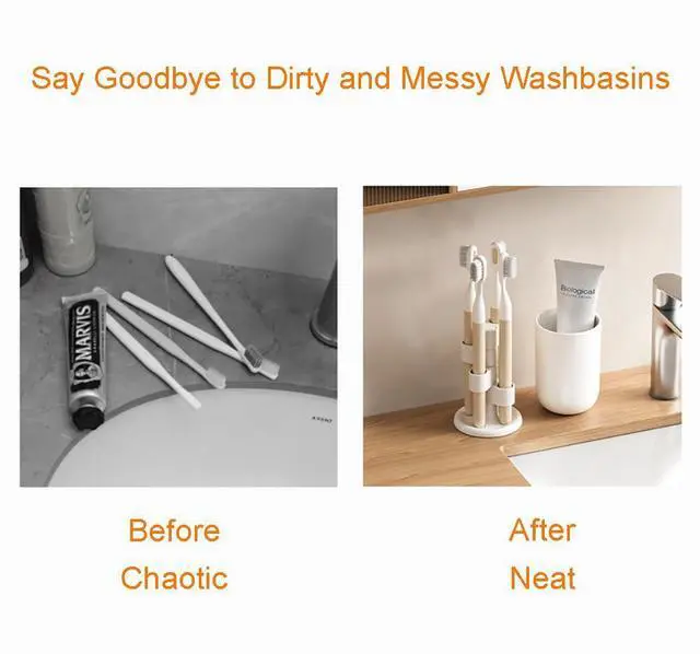 Alt view image 4 of 6 - 360 Rotating Toothbrush Holder | 4-Slot Toothbrush Storage Organizer with Non-Slip Base,Pen Holder,Organizers for Vanity Bathroom Countertop/Office/Home