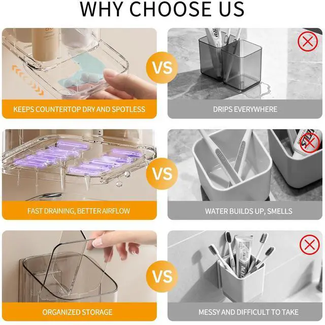 Alt view image 4 of 7 - Electric Toothbrush HolderToothbrush and Toothpaste Holder for Bathroom,3 Slots Toothbrush Organizer with Adjustable Dividers for Bathroom/Kitchen/Office/Kids