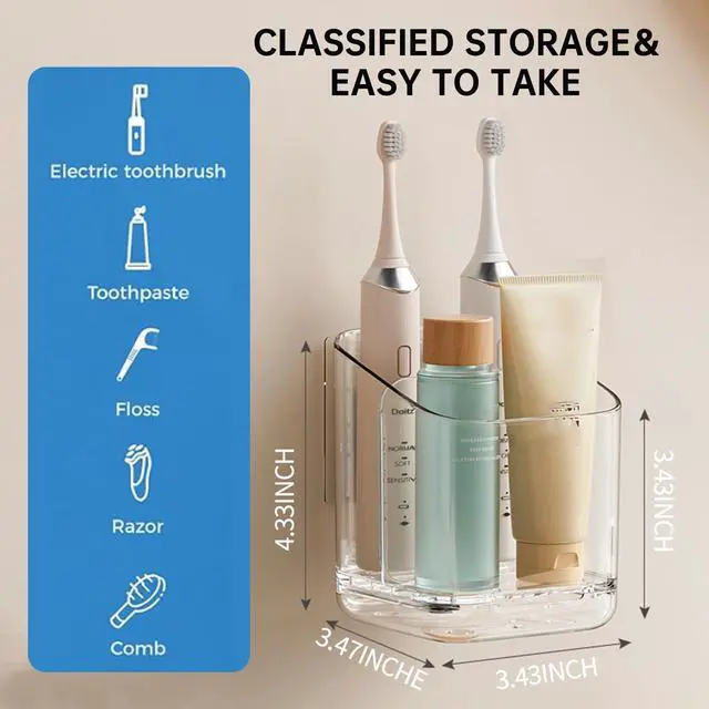 Alt view image 5 of 7 - Electric Toothbrush HolderToothbrush and Toothpaste Holder for Bathroom,3 Slots Toothbrush Organizer with Adjustable Dividers for Bathroom/Kitchen/Office/Kids