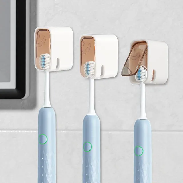 Alt view image 2 of 7 - 3Pack WallMount Toothbrush Holders with FlipCover,NoDrill Adhesive SingleSlot Bathroom Organizer