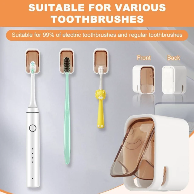 Alt view image 4 of 7 - 3Pack WallMount Toothbrush Holders with FlipCover,NoDrill Adhesive SingleSlot Bathroom Organizer