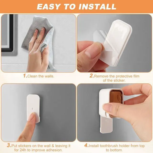 Alt view image 5 of 7 - 3Pack WallMount Toothbrush Holders with FlipCover,NoDrill Adhesive SingleSlot Bathroom Organizer