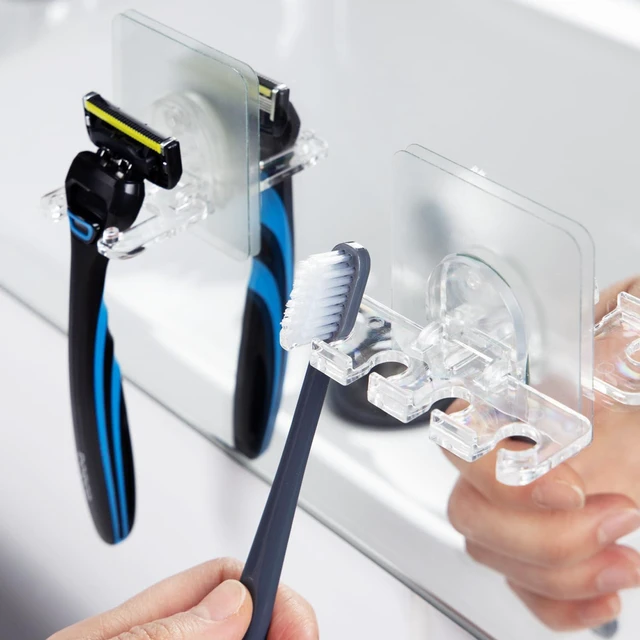 Alt view image 2 of 7 - Toothbrush Holder 2 Packs Clean Polycarbonate for Bathroom Shower Easy Installation, No Drilling, No Glue, Wall Mounted, Home Decor Essentials, Transparent