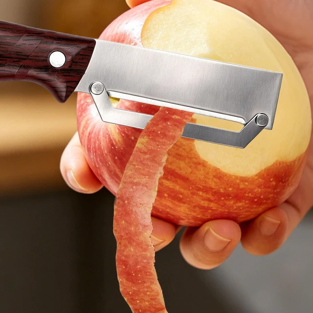 Alt view image 7 of 7 - Multifunctional Vegetable Peeler with Wooden Handle and Bottle Opener, Stainless Steel Blade Non-Slip Kitchen Peeler for Potato Apple Pumpkin and Zucchini Fruits & Veggie Easy Peeling Tool