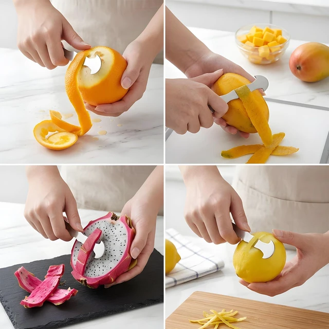 Alt view image 6 of 7 - Orange Peeler Tool 2 Pack Stainless Steel Citrus Peeler for Oranges | Grapefruits, Lemons Ergonomic Fruit Skin Remover & Slicer