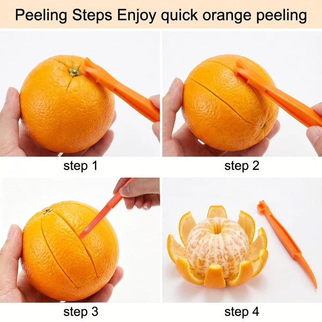 Alt view image 4 of 7 - 6 Pcs Orange Peeler Tools, Plastic Citrus Peel Cutter | Stick Orange Peelers Compact Design, Easy Fruit Peel Cutter with Long Handle (Green + Orange)