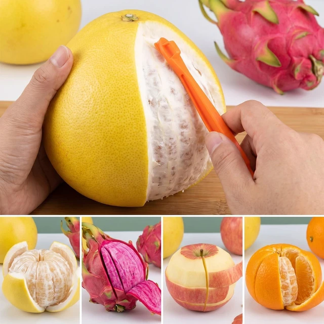 Alt view image 5 of 7 - 6 Pcs Orange Peeler Tools, Plastic Citrus Peel Cutter | Stick Orange Peelers Compact Design, Easy Fruit Peel Cutter with Long Handle (Green + Orange)