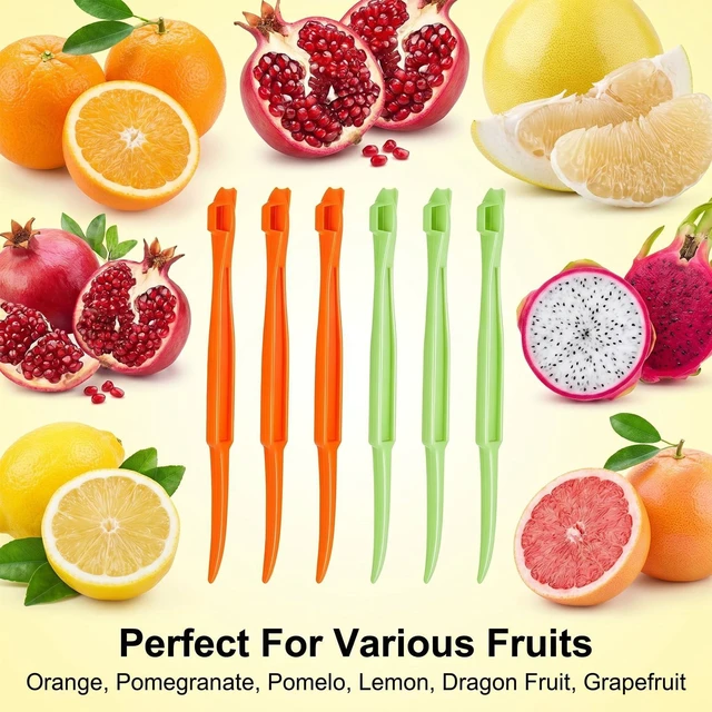 Alt view image 6 of 7 - 6 Pcs Orange Peeler Tools, Plastic Citrus Peel Cutter | Stick Orange Peelers Compact Design, Easy Fruit Peel Cutter with Long Handle (Green + Orange)