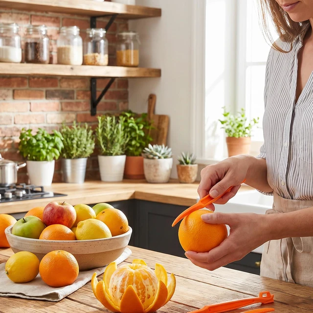 Alt view image 7 of 7 - 6 Pcs Orange Peeler Tools, Plastic Citrus Peel Cutter | Stick Orange Peelers Compact Design, Easy Fruit Peel Cutter with Long Handle (Green + Orange)