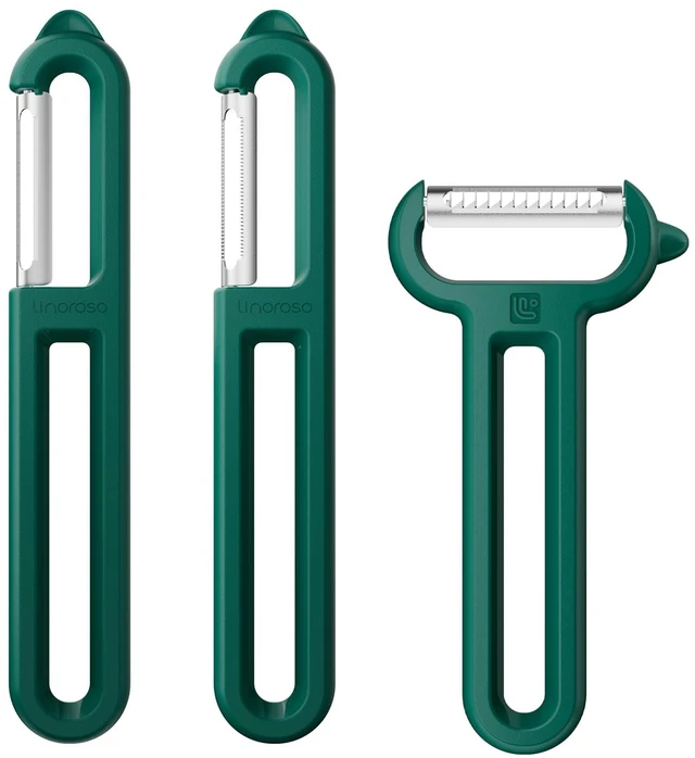 Main image of 3-Piece Vegetable Peeler Set - Straight, Serrated & Julienne Y-Peeler, Dishwasher Safe, Ideal for Veggies & Fruits, Green