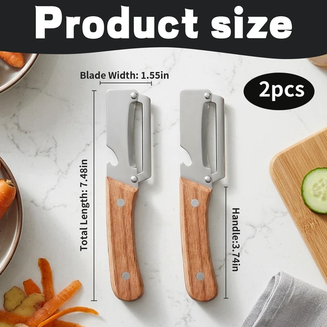 Alt view image 2 of 7 - 2PCS Multifunctional Vegetable Peeler, Vegetable Cutter Peeler Zero Snag Wooden Kitchen Tool for Efficient Food Preparation, Peelers For Kitchen and Peeler Knife Set