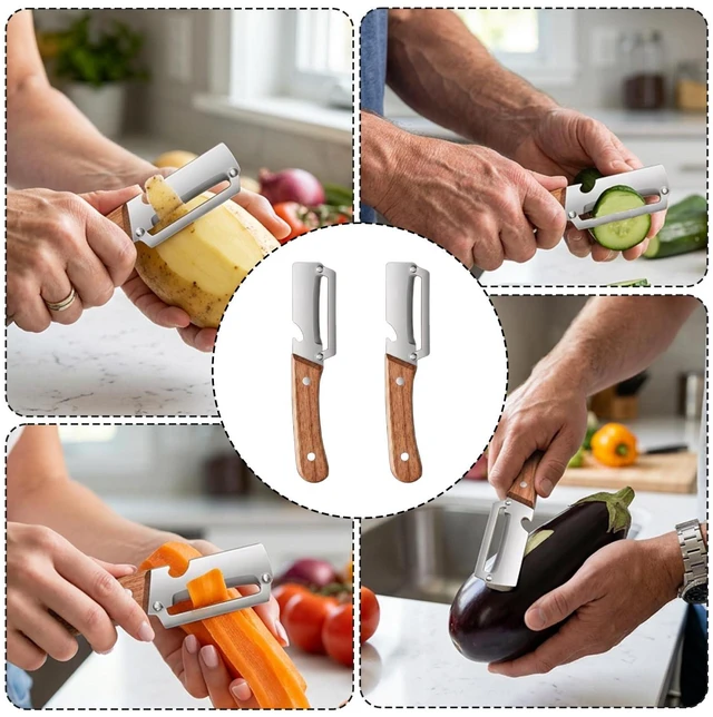 Alt view image 7 of 7 - 2PCS Multifunctional Vegetable Peeler, Vegetable Cutter Peeler Zero Snag Wooden Kitchen Tool for Efficient Food Preparation, Peelers For Kitchen and Peeler Knife Set