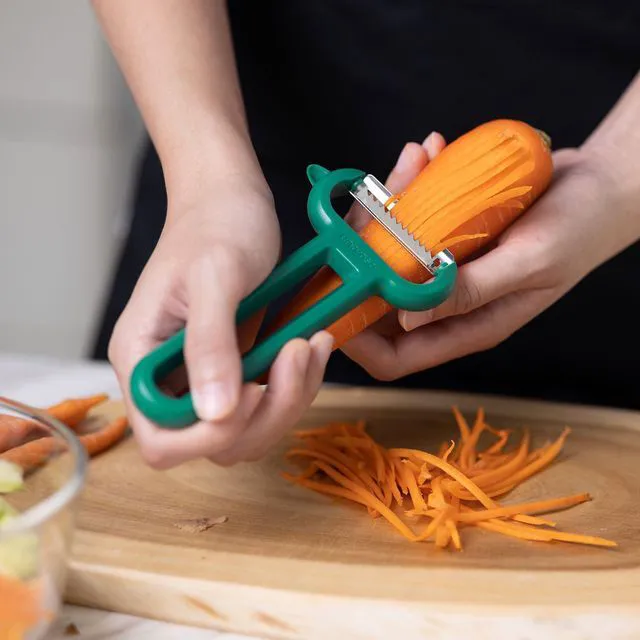 Alt view image 2 of 7 - 3-Piece Vegetable Peeler Set - Straight, Serrated & Julienne Y-Peeler, Dishwasher Safe, Ideal for Veggies & Fruits, Green