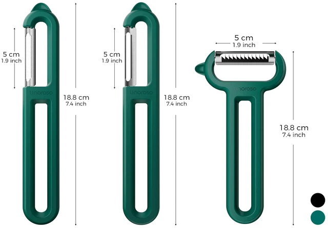 Alt view image 6 of 7 - 3-Piece Vegetable Peeler Set - Straight, Serrated & Julienne Y-Peeler, Dishwasher Safe, Ideal for Veggies & Fruits, Green