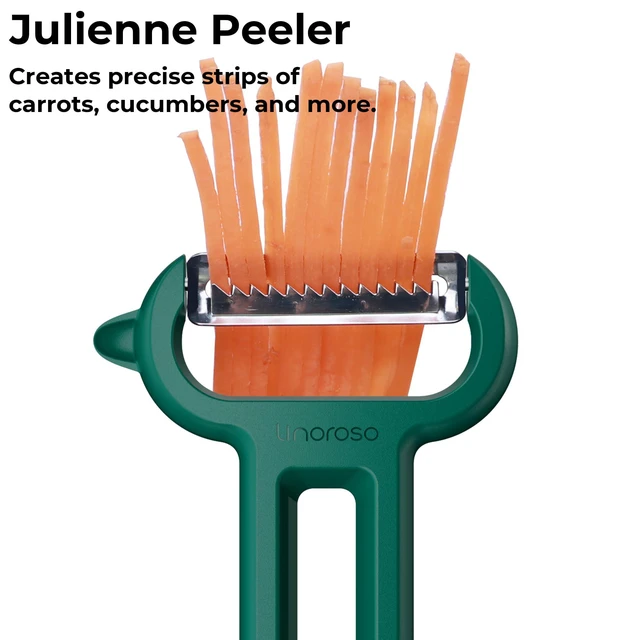Alt view image 7 of 7 - 3-Piece Vegetable Peeler Set - Straight, Serrated & Julienne Y-Peeler, Dishwasher Safe, Ideal for Veggies & Fruits, Green