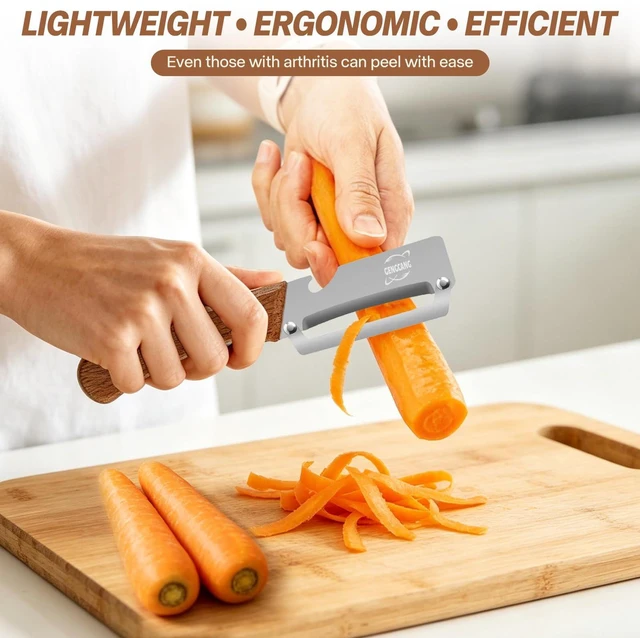 Alt view image 4 of 7 - MultiFunctional Vegetable Peeler, Non-Slip Wooden Handle with Sharp Stainless Steel Blade, Built-in Bottle Opener - Perfect Kitchen Peeler For Veggie, Fruit, Potato, Carrot, Apple