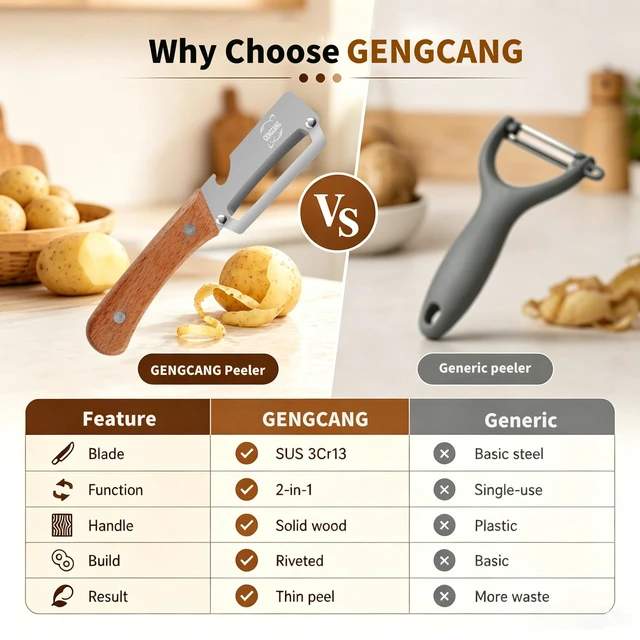 Alt view image 5 of 7 - MultiFunctional Vegetable Peeler, Non-Slip Wooden Handle with Sharp Stainless Steel Blade, Built-in Bottle Opener - Perfect Kitchen Peeler For Veggie, Fruit, Potato, Carrot, Apple