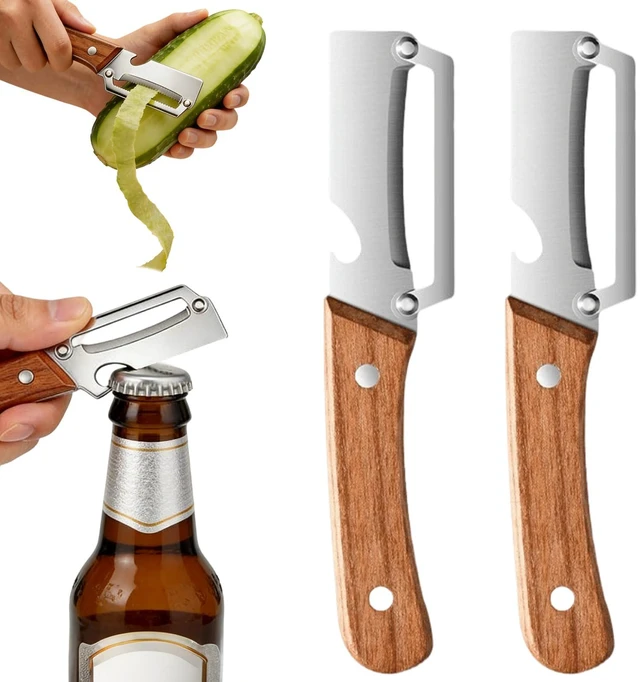 Main image of 2 Pcs Multi-Functional Vegetable Peeler For Kitchen,Fruit Peeler,Potato Peeler,Stainless Steel Blade,With Wooden Handle And Bottle Opener, Kitchen Peeling Tool For Fruits Potatoes Apples Carrots