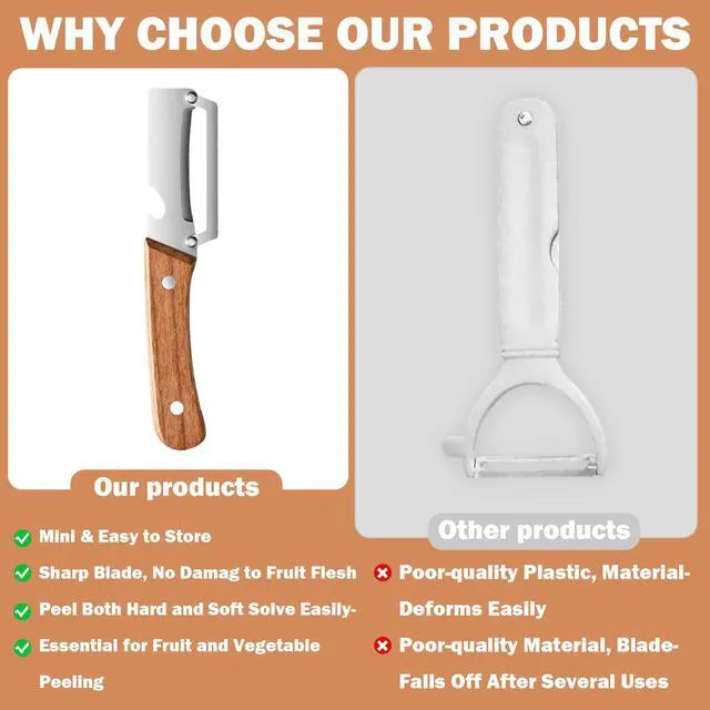 Alt view image 4 of 6 - 2 Pcs Multi-Functional Vegetable Peeler For Kitchen,Fruit Peeler,Potato Peeler,Stainless Steel Blade,With Wooden Handle And Bottle Opener, Kitchen Peeling Tool For Fruits Potatoes Apples Carrots
