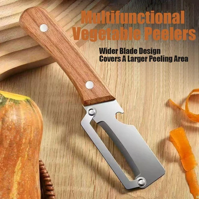 Alt view image 3 of 7 - Multifunctional Vegetable Peeler Knife1Pcs | 2-in-1 Stainless Steel Blade with Wooden Handle, Bottle Opener Included, for Kitchen and Camping