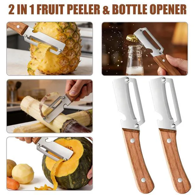 Alt view image 5 of 7 - Multifunctional Vegetable Peeler Knife1Pcs | 2-in-1 Stainless Steel Blade with Wooden Handle, Bottle Opener Included, for Kitchen and Camping