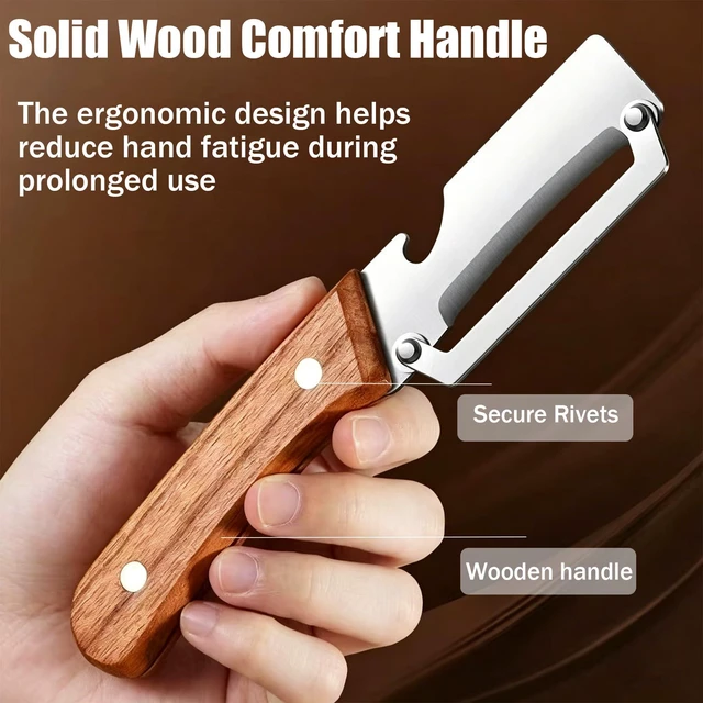 Alt view image 4 of 7 - Multifunctional Vegetable Peeler Knife1Pcs | 2-in-1 Stainless Steel Blade with Wooden Handle, Bottle Opener Included, for Kitchen and Camping