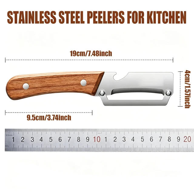 Alt view image 2 of 7 - Multifunctional Vegetable Peeler Knife1Pcs | 2-in-1 Stainless Steel Blade with Wooden Handle, Bottle Opener Included, for Kitchen and Camping