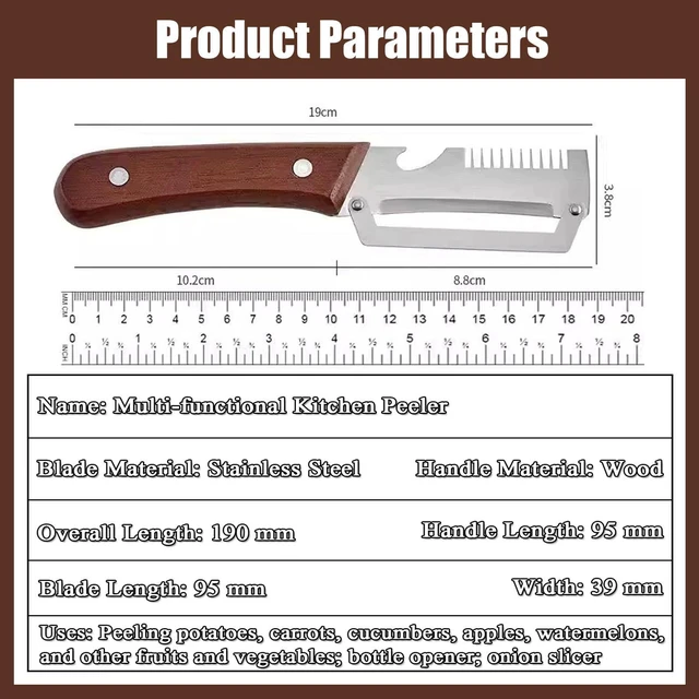 Alt view image 2 of 7 - Vegetable Peeler - Wooden Handle Stainless Steel Multi-functional Peeler