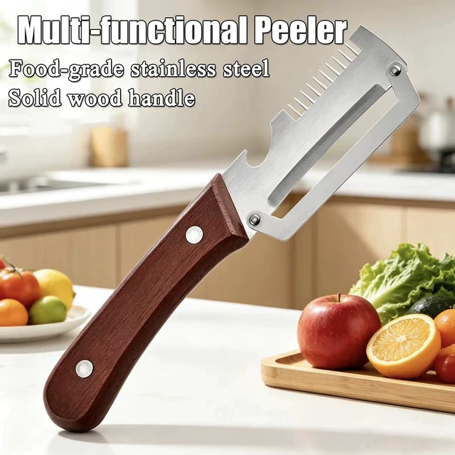 Alt view image 3 of 7 - Vegetable Peeler - Wooden Handle Stainless Steel Multi-functional Peeler