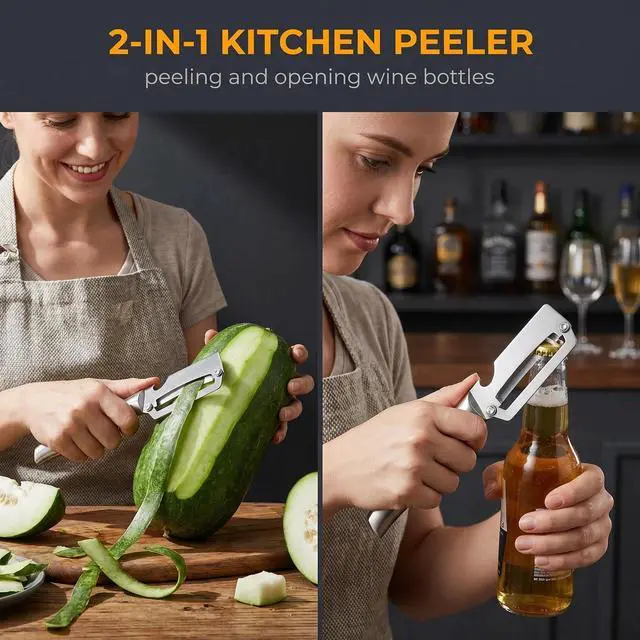 Alt view image 5 of 7 - 2-Pack Stainless Steel Vegetable Peeler Set - Professional Peelers, Commercial Grade Fruit & Vegetable Peelers for Kitchen, Dishwasher Safe, Rust Resistant