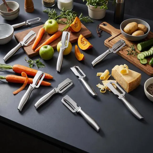 Alt view image 2 of 7 - 2-Pack Stainless Steel Vegetable Peeler Set - Professional Peelers, Commercial Grade Fruit & Vegetable Peelers for Kitchen, Dishwasher Safe, Rust Resistant