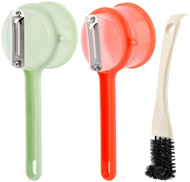 Main image of 2Pcs Peeler with Container, Fruit and Vegetable Enclosed Peeler with Storage Box, Double-Sided Pee-ler Gadgets with Cleaning Brush, for Home Kitchen Restaurant(COLOR:green+orange)