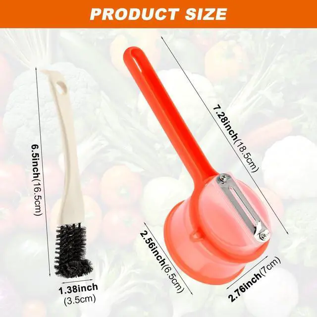 Alt view image 5 of 7 - 2Pcs Peeler with Container, Fruit and Vegetable Enclosed Peeler with Storage Box, Double-Sided Pee-ler Gadgets with Cleaning Brush, for Home Kitchen Restaurant(COLOR:green+orange)