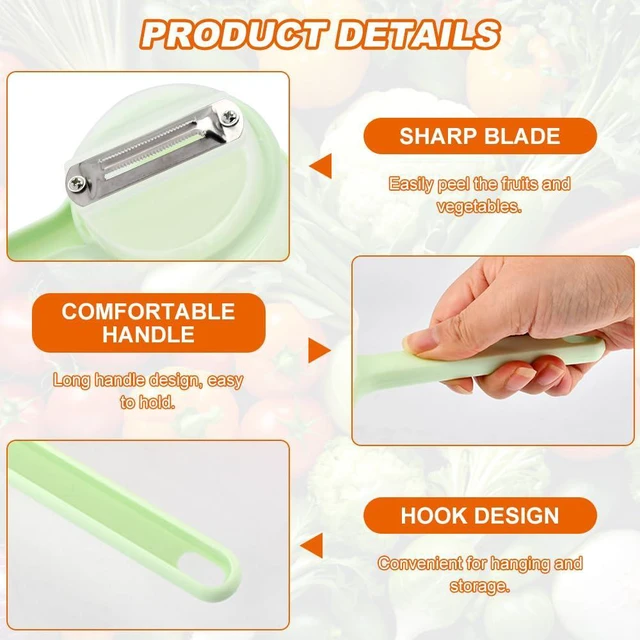 Alt view image 6 of 7 - 2Pcs Peeler with Container, Fruit and Vegetable Enclosed Peeler with Storage Box, Double-Sided Pee-ler Gadgets with Cleaning Brush, for Home Kitchen Restaurant(COLOR:green+orange)