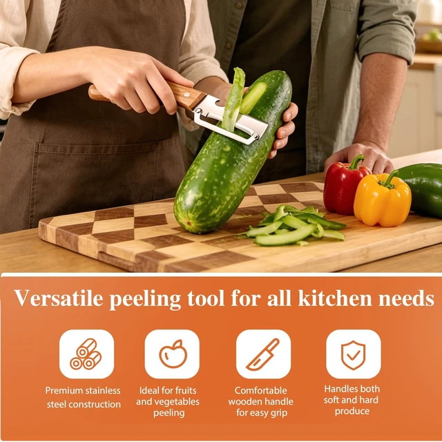 Alt view image 2 of 4 - 2PCS Multifunctional Vegetable Peeler for Kitchen, 3 in 1 Stainless Steel Blade with Wooden Handle and Bottle Opener, Ultra-Sharp Kitchen Tool for Fruits and Vegetables