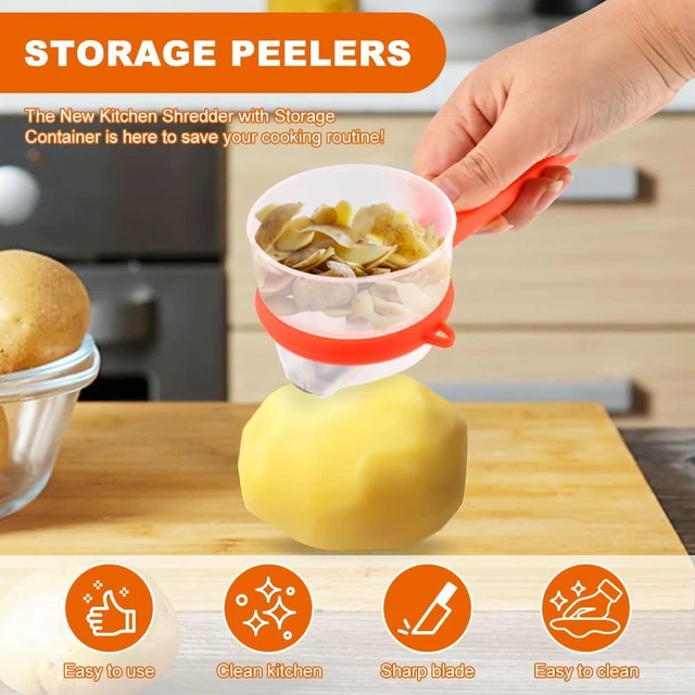 Alt view image 4 of 7 - 2Pcs Peeler with Container, Fruit and Vegetable Enclosed Peeler with Storage Box, Double-Sided Pee-ler Gadgets with Cleaning Brush, for Home Kitchen Restaurant(COLOR:green+orange)