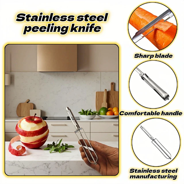 Alt view image 3 of 7 - Professional Stainless Steel Vegetable Peeler - Old-School Rotary Blade for Potatoes, Carrots & Apples | Ergonomic Handle, Eye Remover | Commercial-Grade Kitchen Tool for Home & Restaurant Use