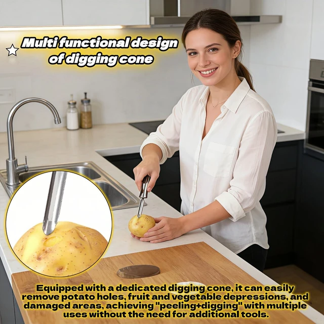 Alt view image 4 of 7 - Professional Stainless Steel Vegetable Peeler - Old-School Rotary Blade for Potatoes, Carrots & Apples | Ergonomic Handle, Eye Remover | Commercial-Grade Kitchen Tool for Home & Restaurant Use