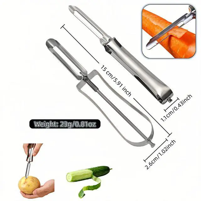 Alt view image 2 of 7 - Professional Stainless Steel Vegetable Peeler - Old-School Rotary Blade for Potatoes, Carrots & Apples | Ergonomic Handle, Eye Remover | Commercial-Grade Kitchen Tool for Home & Restaurant Use