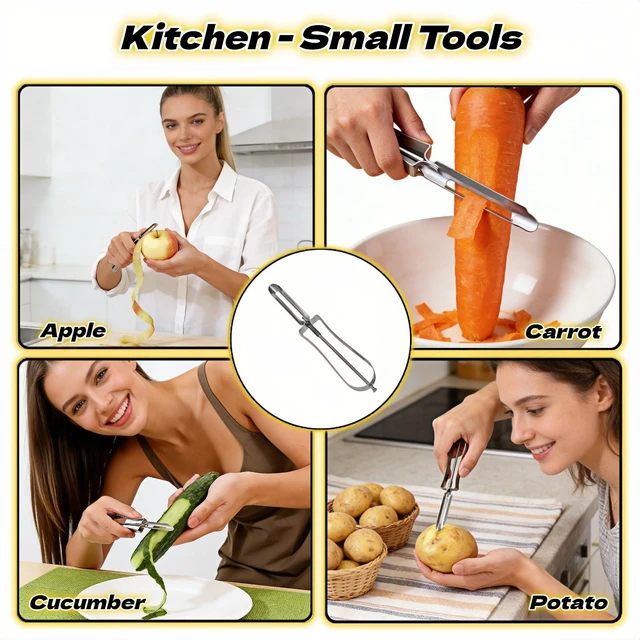 Alt view image 7 of 7 - Professional Stainless Steel Vegetable Peeler - Old-School Rotary Blade for Potatoes, Carrots & Apples | Ergonomic Handle, Eye Remover | Commercial-Grade Kitchen Tool for Home & Restaurant Use