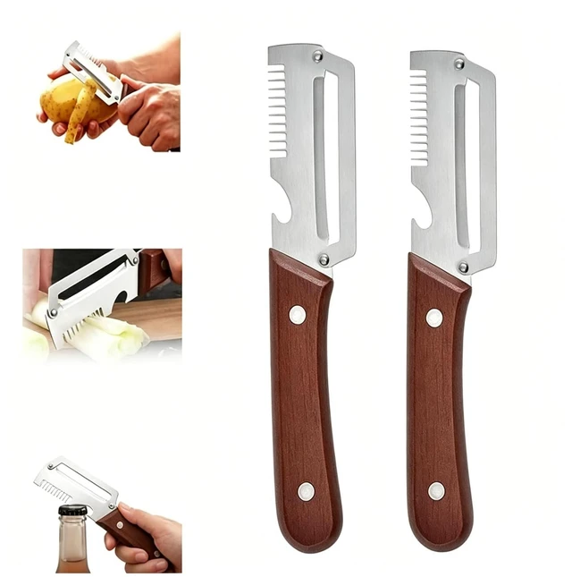 Main image of Upgraded Multi-Functional Vegetable Peeler, Premium Peeler with Wooden Handle & Bottle Opener, Non-slip Kitchen Gadget for Potato, 2 Pack
