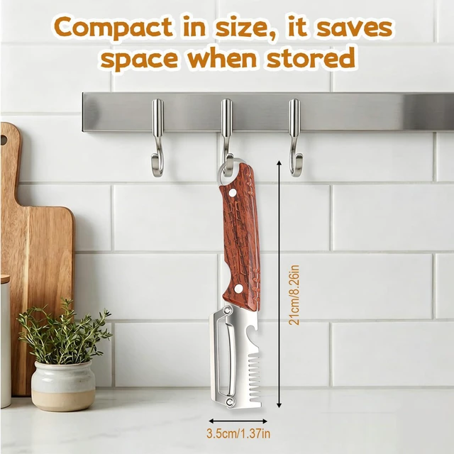 Alt view image 3 of 7 - Multifunctional Vegetable Peeler for Kitchen | New Premium Vegetable Peeler with Ergonomic Wooden Handler