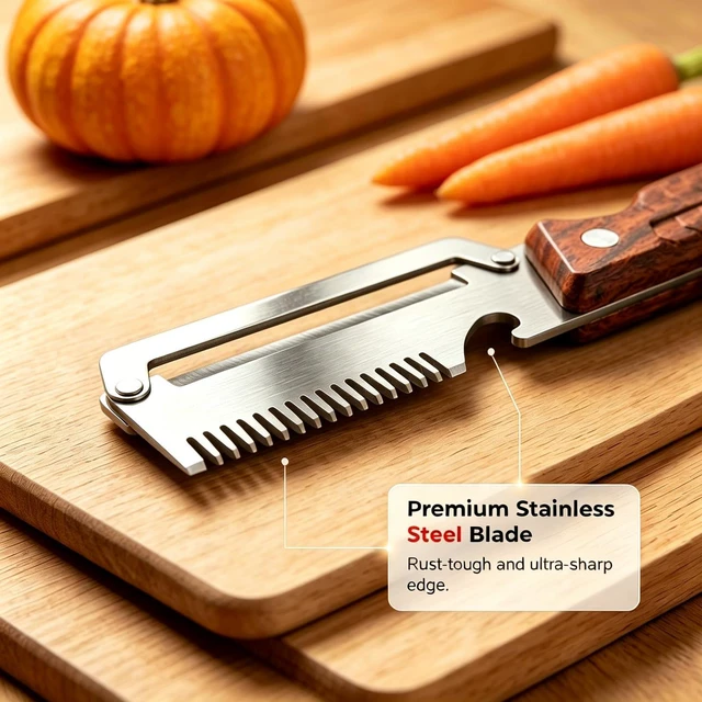 Alt view image 2 of 7 - Multifunctional Vegetable Peeler for Kitchen | New Premium Vegetable Peeler with Ergonomic Wooden Handler