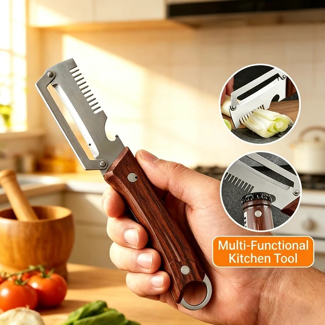 Alt view image 4 of 7 - Multifunctional Vegetable Peeler for Kitchen | New Premium Vegetable Peeler with Ergonomic Wooden Handler