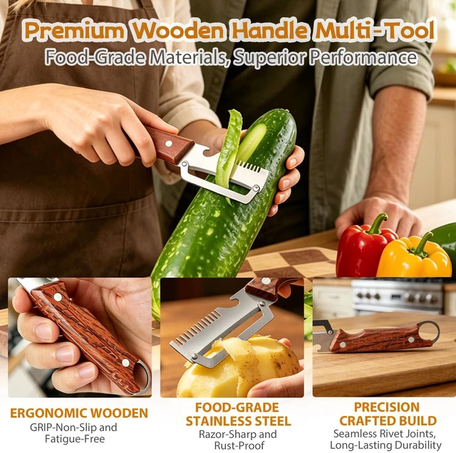 Alt view image 5 of 7 - Multifunctional Vegetable Peeler for Kitchen | New Premium Vegetable Peeler with Ergonomic Wooden Handler