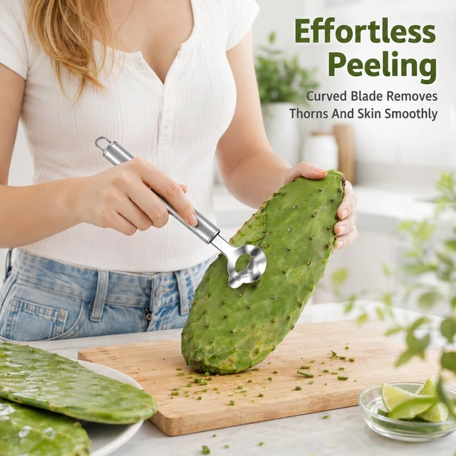 Alt view image 4 of 7 - Spoon Cactus Peeler, Multi-Function Pelador De Nopales Con Espinas stainless Steel Cactus Peeler Tool Noodle Cutter With Hole With Long Handle For Kitchen Gadgets (2)
