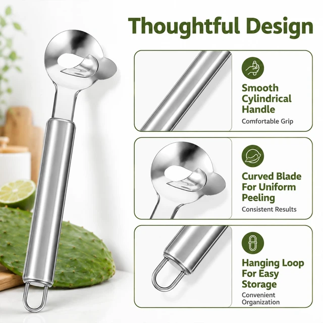 Alt view image 5 of 7 - Spoon Cactus Peeler, Multi-Function Pelador De Nopales Con Espinas stainless Steel Cactus Peeler Tool Noodle Cutter With Hole With Long Handle For Kitchen Gadgets (2)