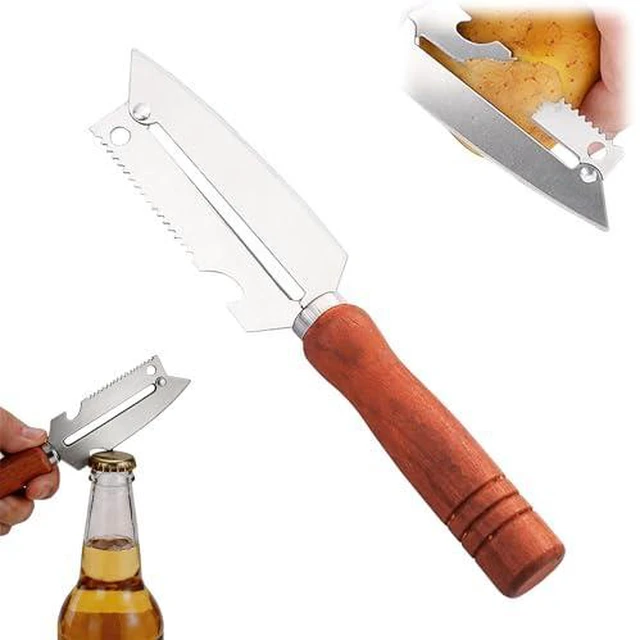 Main image of Multi Function Vegetable Peeler, Stainless Steel Fruit Peeler Knife with Wooden Handle, 3 in 1 Kitchen Peeler for Fruits Vegetables & Scallions (1)